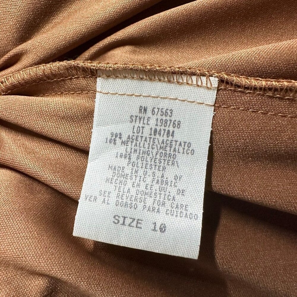 Dressbarn Shift Dress Size L/10 Shiny Brown Dark Lined Fringe Hem Sleeveless - Picture 12 of 15